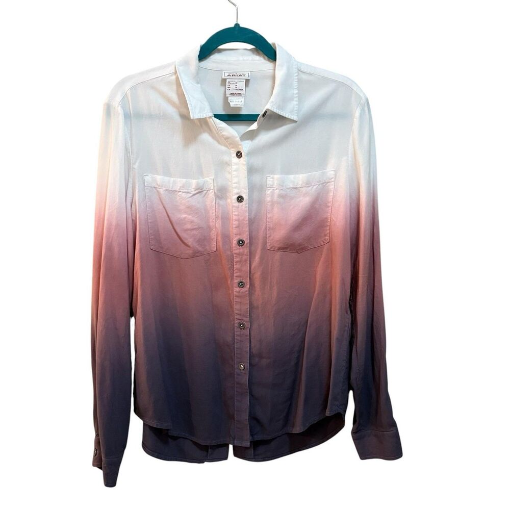 Ariat Shirt Womens Medium Multicolor Ombre Fade Button Front Long Sleeve Top - Picture 2 of 5